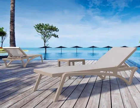Pacific Sun Loungers and Ocean Side Table Set in Taupe