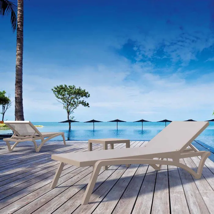 Pacific Sun Loungers and Ocean Side Table Set in Taupe