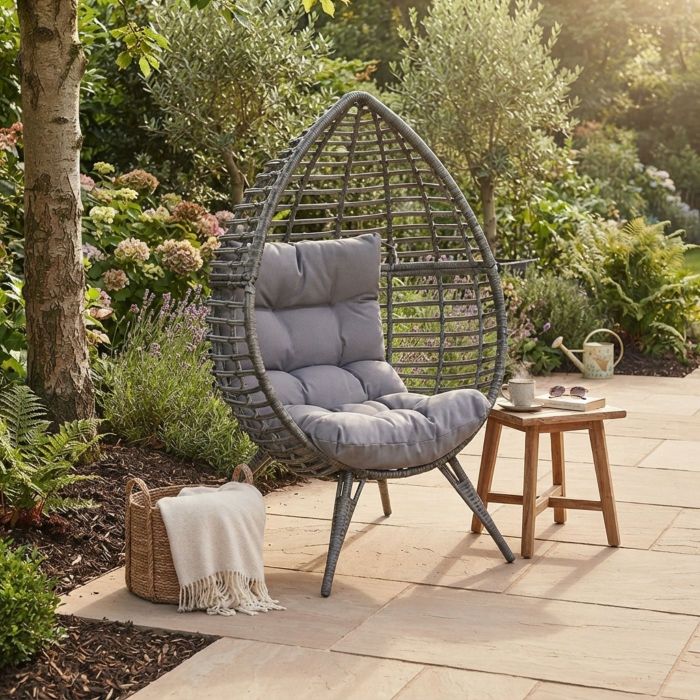 Rattan Pod Hanging Chair in Grey main product photo