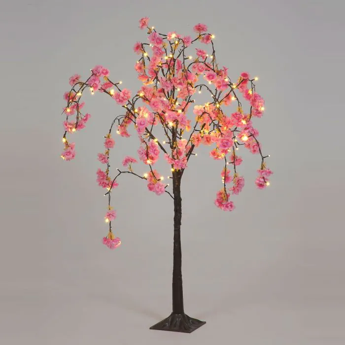 4ft (1.2m) Cherry Blossom Tree with 144 Dark Pink Flowers & Warm White LED Lights
