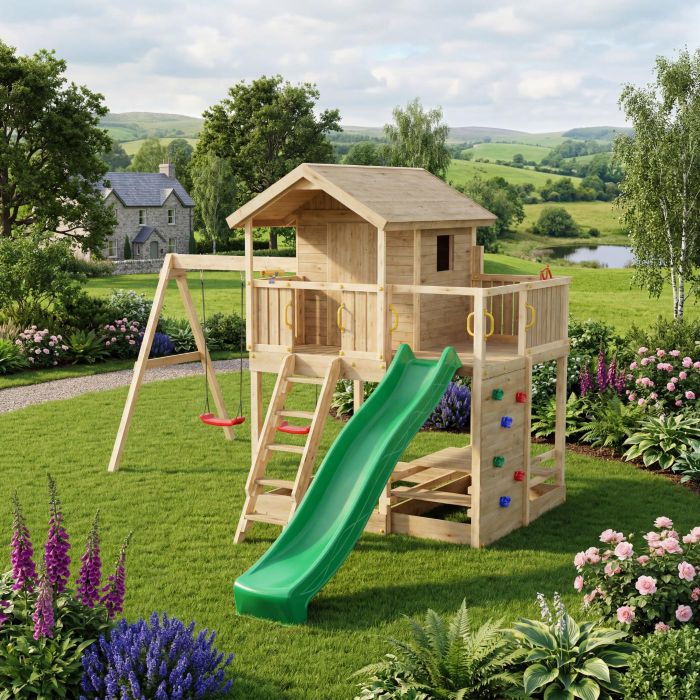 Little Glen Moonlight Activity Playhouse with Double Swing and Green Slide main product photo