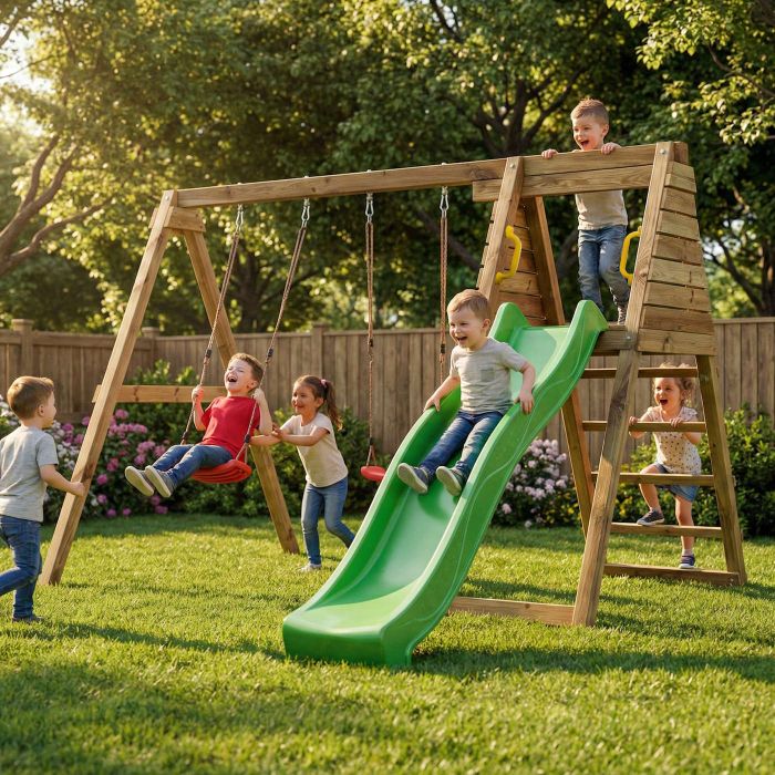 Little Glen Max-Play Gym with Green Slide and 2 Swings main product photo