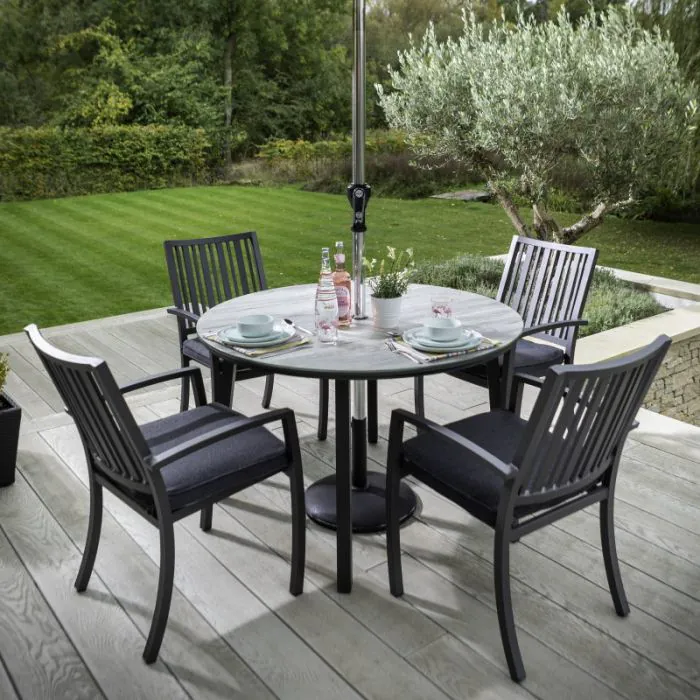 Titan 4 Seat Round Set with Parasol and Base