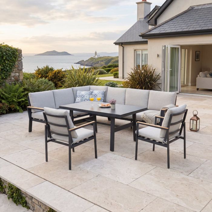 Toreno Corner Dining Set with Polywood Armrest & Ceramic Glass Table main product photo