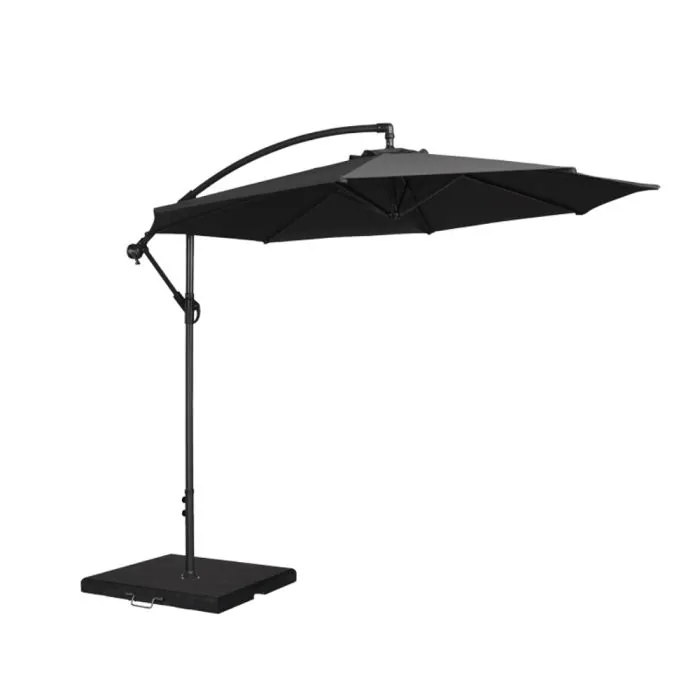3m Round Cantilever Parasol and 50kg Base - Charcoal
