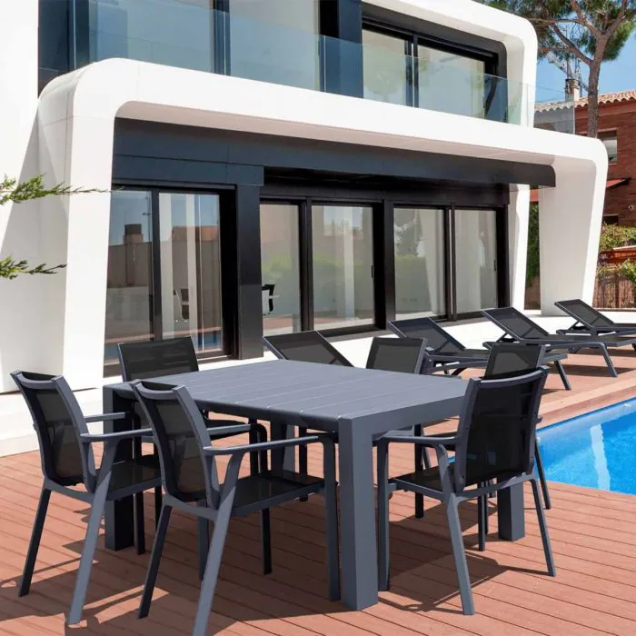 Vegas 6-8 Seater Table with 6 Pacific Chairs Set in Grey