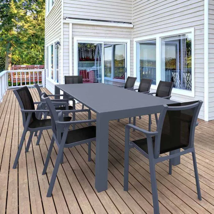 Vegas 8 Seater Table with Pacific Chairs Set in Grey