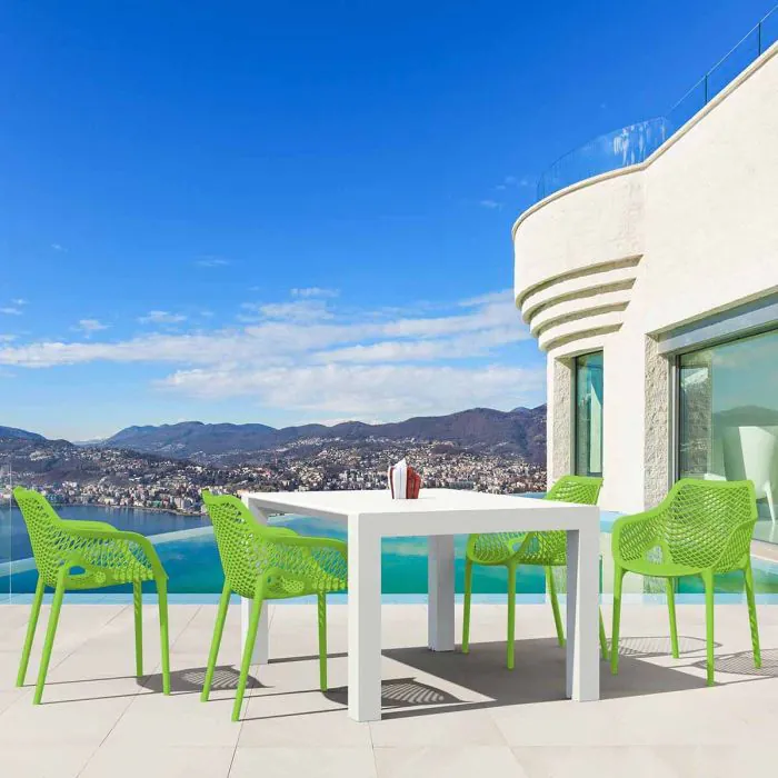 Vegas White 4 Seater Table with Air XL Green Chairs Set