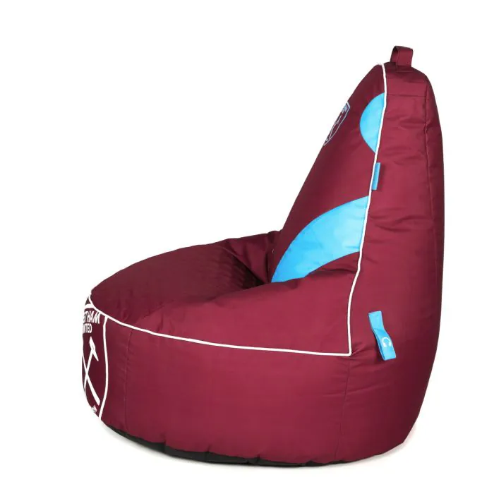Side Profile of the West Ham United F.C. Gaming Bean bag Chair With View of the Headphone Holder 