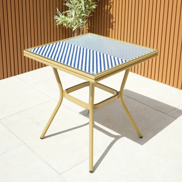 Rennes Parisian 70cm Square Garden Bistro Table - Blue and White