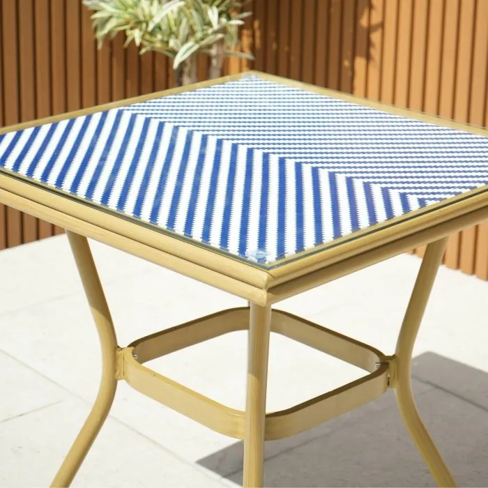 Rennes Parisian 70cm Square Garden Bistro Table - Blue and White