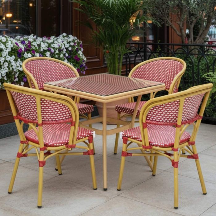 Pisa Parisian Outdoor Table with 4 Chairs in Red and White main product photo