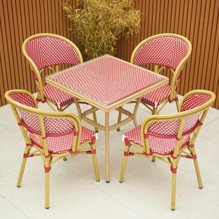 Pisa Parisian Outdoor Table with 4 Chairs in Red and White main product photo