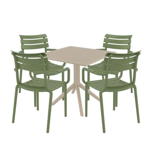 4 Seater Sky 80cm x 80cm Table in Taupe with Paris Chairs in Green