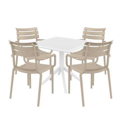 4 Seater Sky 80cm x 80cm Table White With Paris Chairs in Taupe