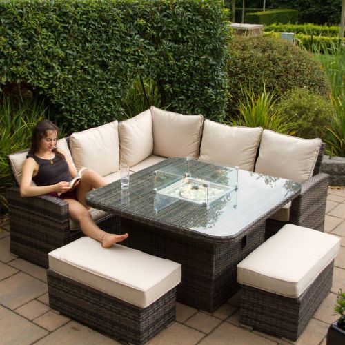 Cairo Rattan Square Corner Dining Set with Gas Firepit Table