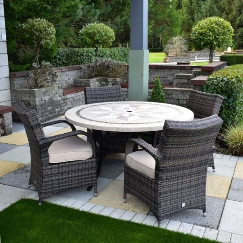 4 Cairo Rattan Chairs & Large Stone 4 Seat Round Dalkey Table with Compass Design