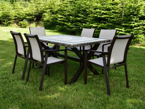 Killiney 6 Seat Rectangular Stone Top Effect Set with Brown Pacific Chairs