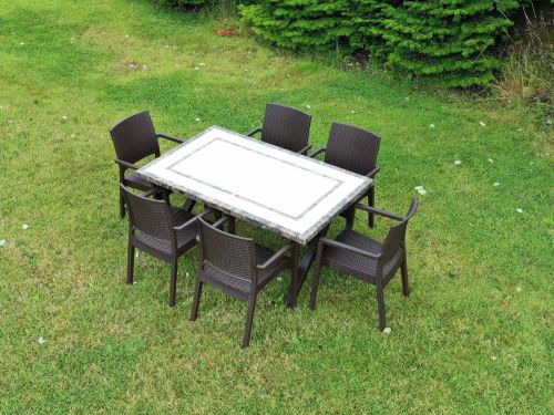 Killiney 6 Seat Rectangular Stone Top Effect Table with Brown Ibiza Chairs