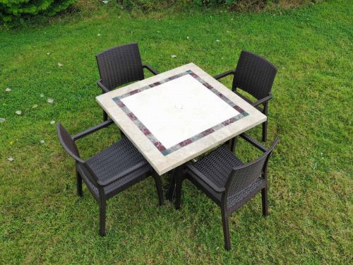 Killiney 4 Seat Square Stone Top Effect Table with Brown Ibiza Chairs