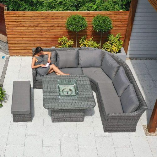 Vancouver Rattan Corner Sofa Set With Halifax Firepit Table and Bench