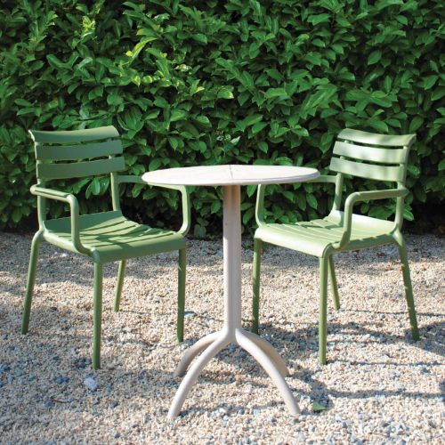 2 Seater Octopus Round Table Taupe with Paris Chairs in Green