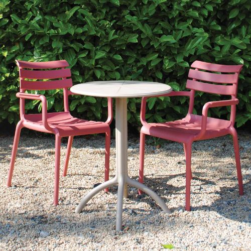 2 Seater Octopus Round Table Taupe with Paris Chairs in Marsala