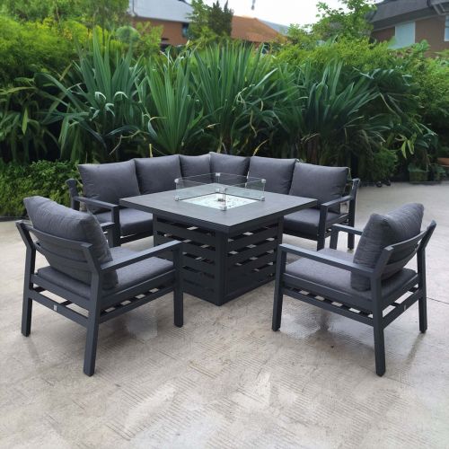 Claddagh Square Casual Fire Pit Dining Corner with Armchairs