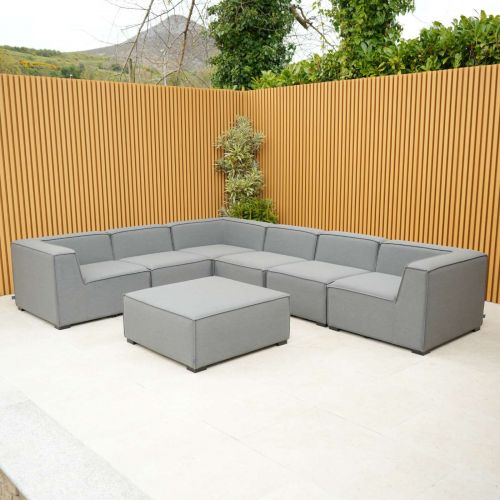 Savena Outdoor Fabric Corner Sofa Set in Grey