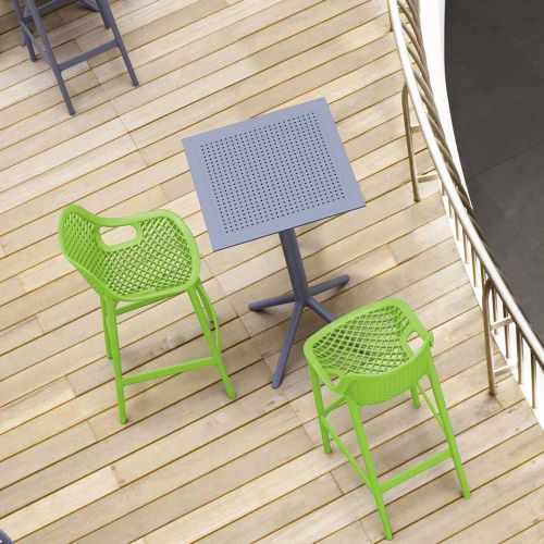 2 Green Air Bar Chairs and Grey Sky Folding Bar Table Set