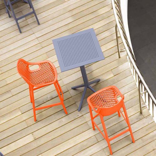 2 Orange Air Bar Chairs and Grey Sky Folding Bar Table Set