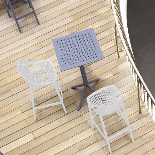 2 White Air Bar Chairs and Grey Sky Bar Table Set
