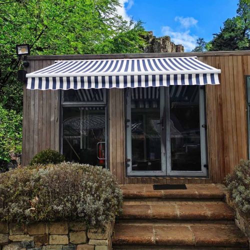 Aurora Prestige Blue and White Awning with Manual and Remote Control - 2.89m x 2m