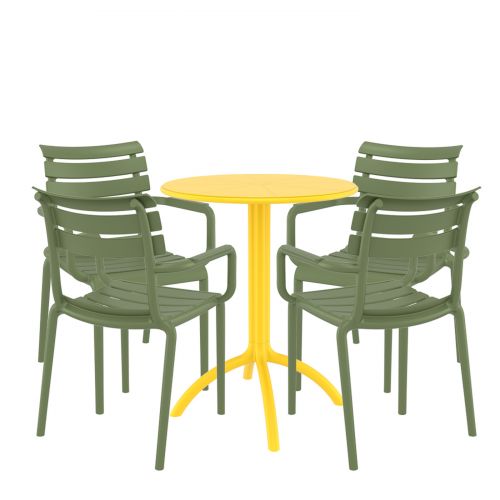 4 Seater Octopus Round Table Yellow with Paris Chairs in Green