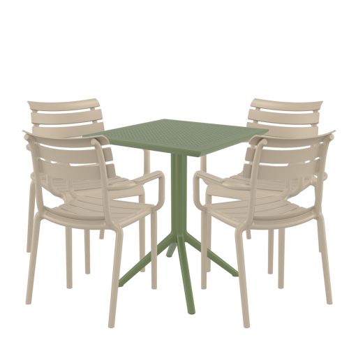 4 Paris Chairs in Taupe and Sky 60cm x 60cm Folding Table Set in Green