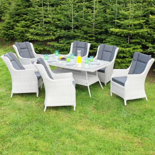 Roma 6 Seater Oblique Table Rattan Dining Set - Grey