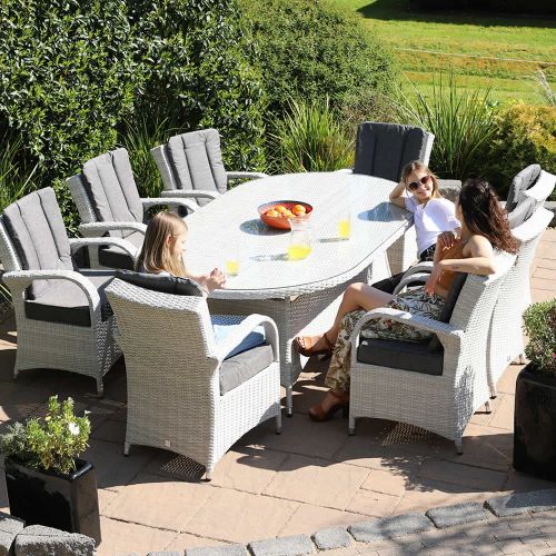 Treviso 8 Seat Rattan Oval Garden Furniture Set with Quick Dry Cushions
