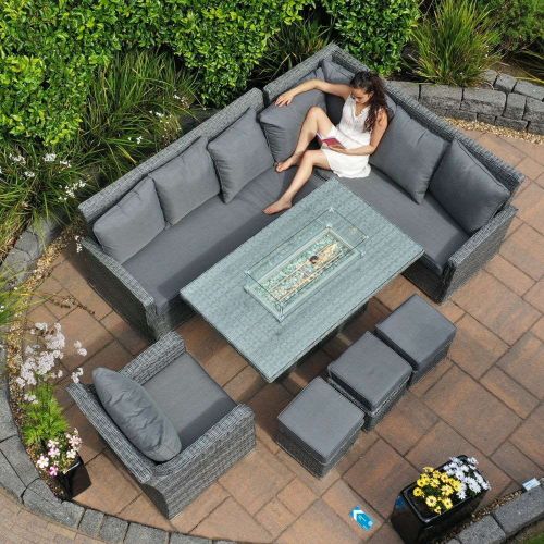 Solana Corner Firepit Set with Armchair and Rectangular Fire Pit Table