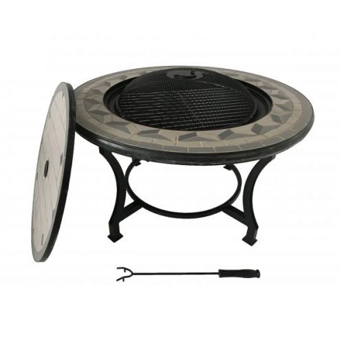 Calenta Tile Mosaic Fire Pit & BBQ Grill with Lid