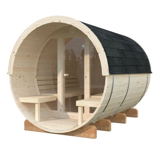 Deluxe 2.3m Barrel Sauna (Glass Wall) with 6KW Narvi Heater