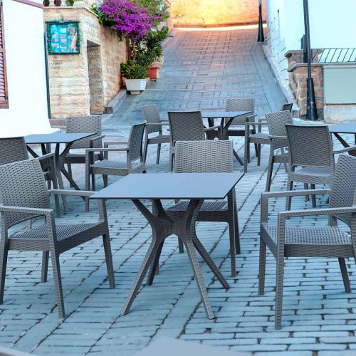 Ibiza 4 Seater Square Rattan Effect Dining Set in Grey