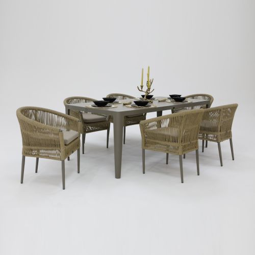 Mitra Rope 6 Seater Rectangular Dining Set in Cappuccino