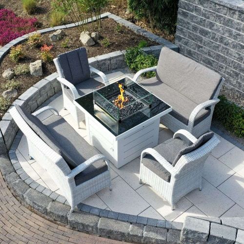 Treviso Rattan Square Lounge Fire Pit Set with 2 Armchairs and 2 Two Seater Sofas