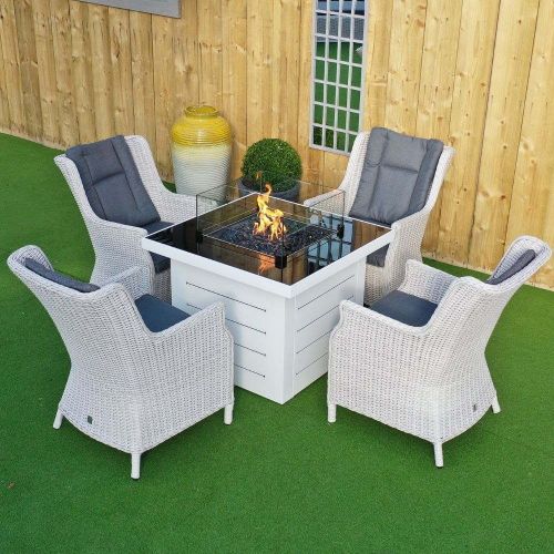 Roma Etna Square Gas Fire Pit Dining Set with Rattan Chairs