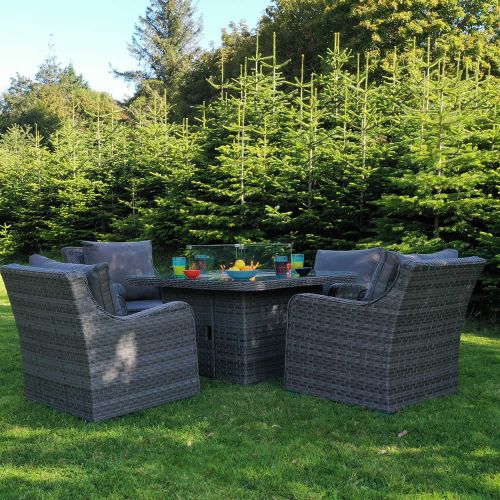 Vancouver Halifax Square Gas Fire Pit Rattan Dining Set