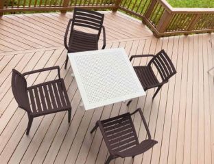 4 Brown Artemis and White Sky 80 Square Table Set