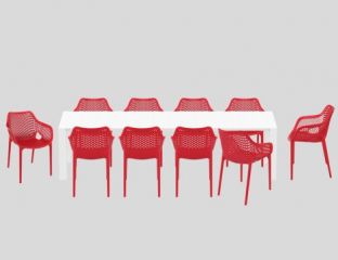 10 Red Air XL Chairs and White Vegas XL Set