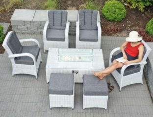 Treviso Coffee Firepit Set With 4 Chairs And 2 Footstools
