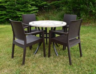 Dalkey 90cm Table with 4 Ibiza Chairs in Brown in the Garden