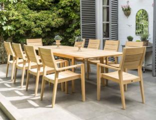 Alexander Rose Roble 10 Seater Extendable Table with Stacking Armchairs Set 
